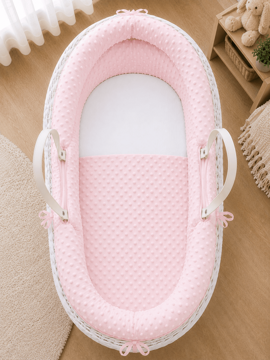 Pod Pink Dimple Moses Basket Bedding Set (Basket Not Included!) | Luxury Home Accessories | Heulog Glow