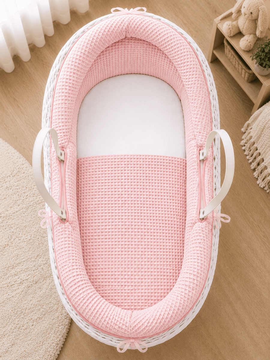 Pod Pink Waffle Moses Basket Bedding Set (Basket Not Included!) | Luxury Home Accessories | Heulog Glow
