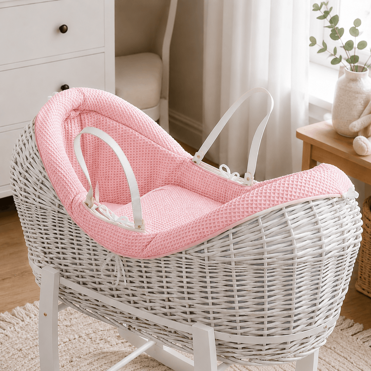 Pod Pink Waffle Moses Basket Bedding Set (Basket Not Included!) | Luxury Home Accessories | Heulog Glow