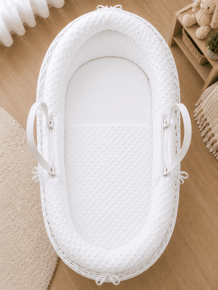 Pod White Dimple Moses Basket Bedding Set (Basket Not Included!) | Luxury Home Accessories | Heulog Glow