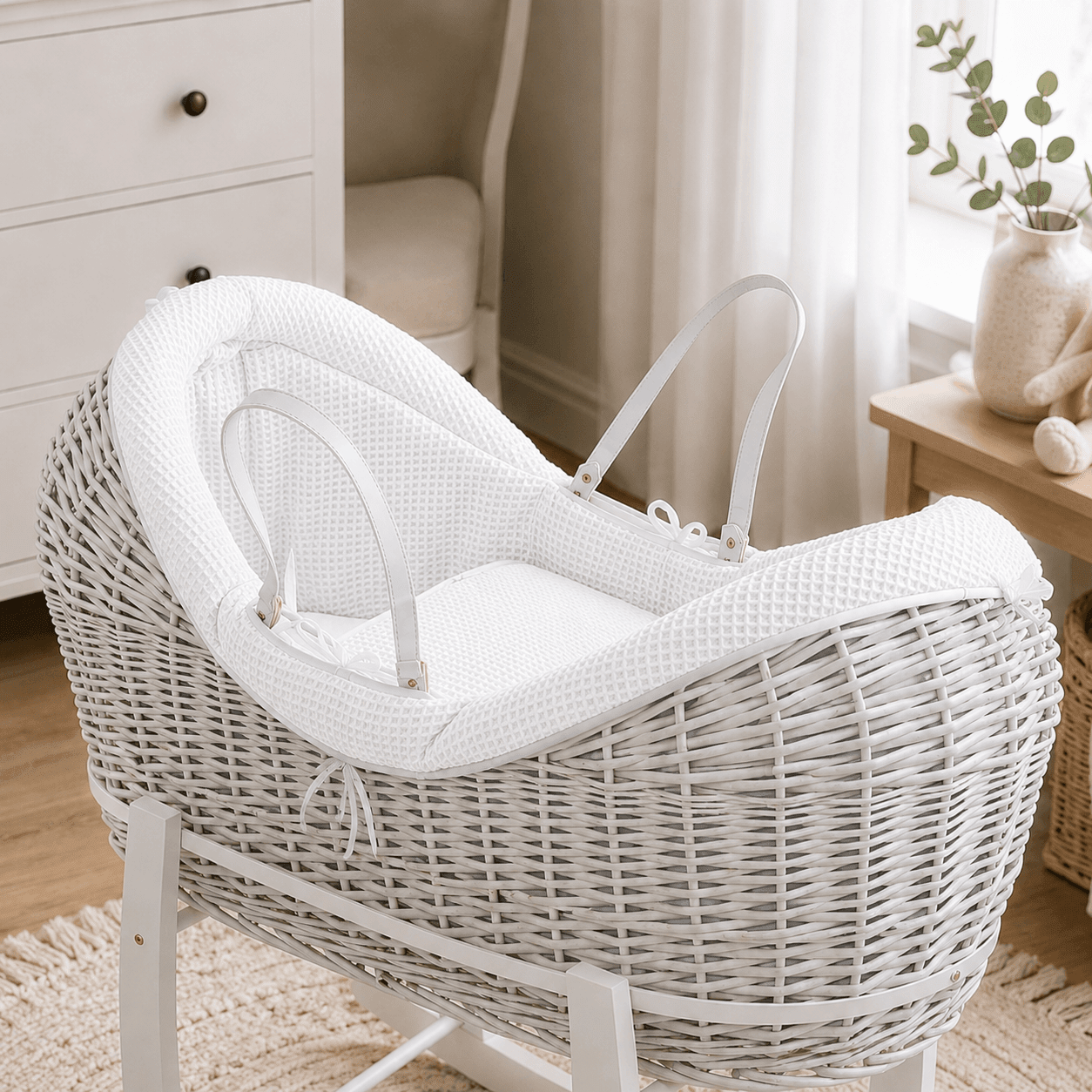 Pod White Waffle Moses Basket Bedding Set (Basket Not Included!) | Luxury Home Accessories | Heulog Glow