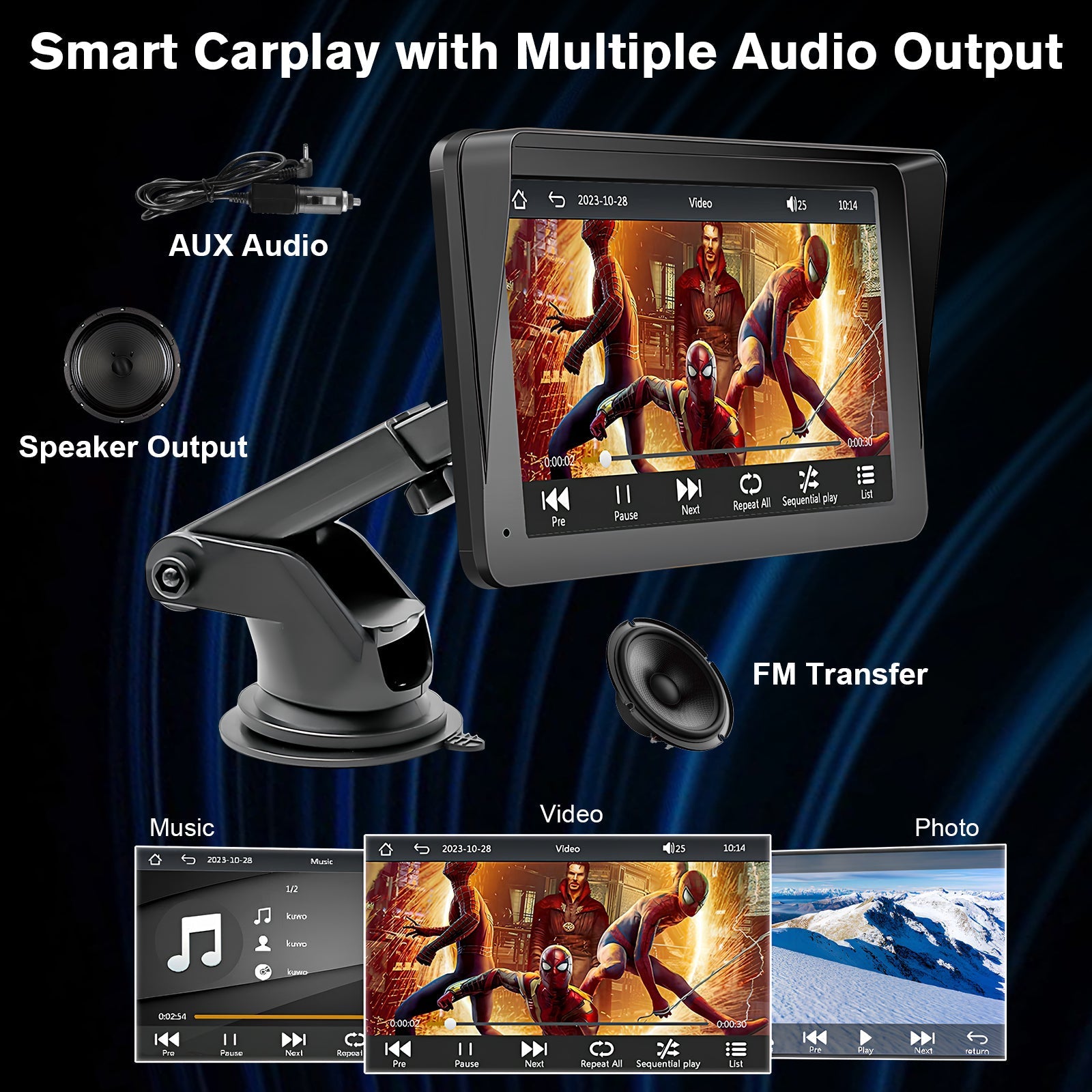 Portable Car Stereo Wireless CarPlay & Android Auto, Car Radio 7inches Touchscreen, Bluetooth5.0, Mirror Link, Maps Navigation, Voice Control, AUX Cable Vehicles | Luxury Home Accessories | Heulog Glow