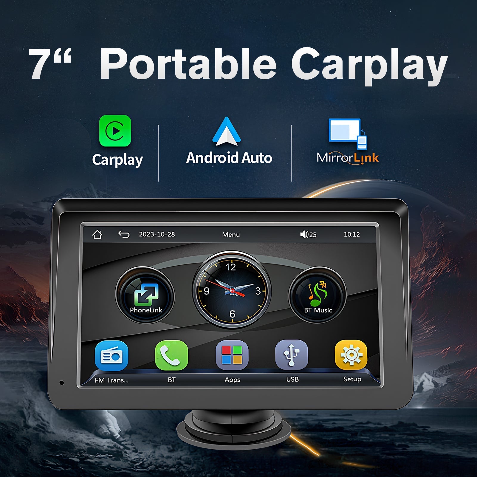Portable Car Stereo Wireless CarPlay & Android Auto, Car Radio 7inches Touchscreen, Bluetooth5.0, Mirror Link, Maps Navigation, Voice Control, AUX Cable Vehicles | Luxury Home Accessories | Heulog Glow