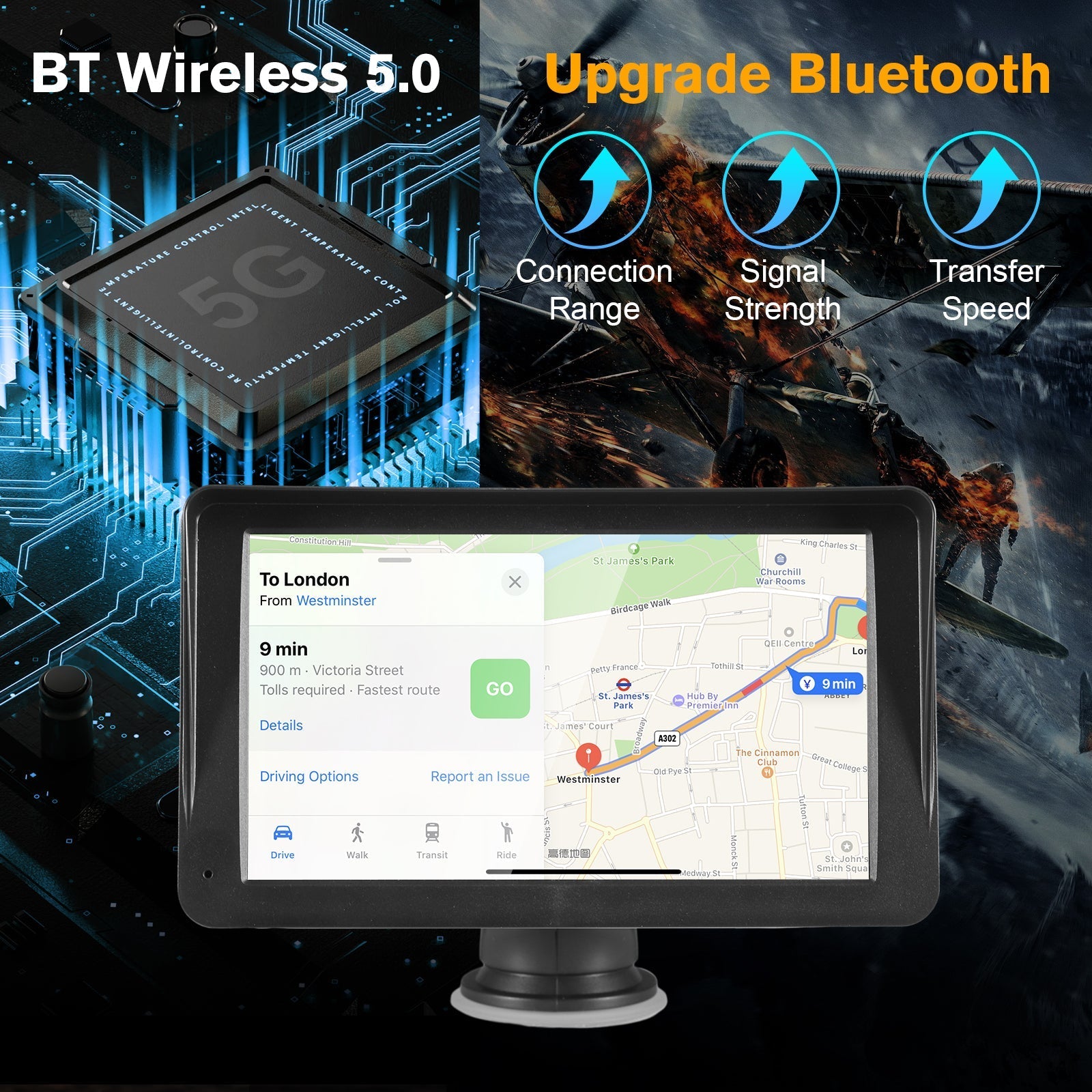 Portable Car Stereo Wireless CarPlay & Android Auto, Car Radio 7inches Touchscreen, Bluetooth5.0, Mirror Link, Maps Navigation, Voice Control, AUX Cable Vehicles | Luxury Home Accessories | Heulog Glow