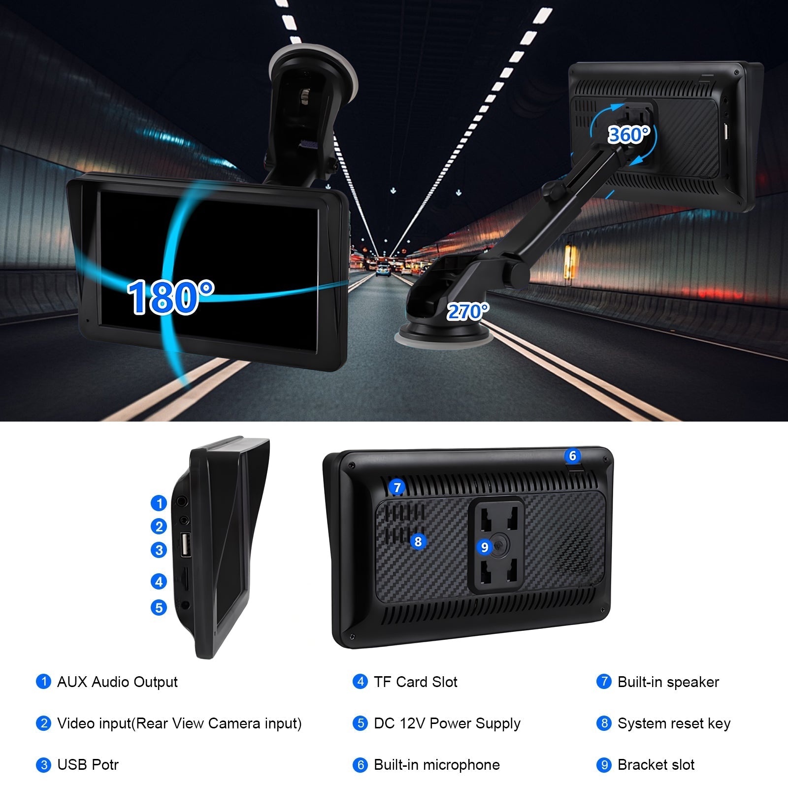 Portable Car Stereo Wireless CarPlay & Android Auto, Car Radio 7inches Touchscreen, Bluetooth5.0, Mirror Link, Maps Navigation, Voice Control, AUX Cable Vehicles | Luxury Home Accessories | Heulog Glow