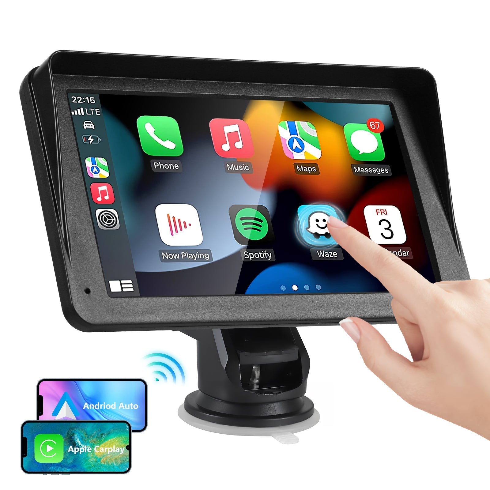 Portable Car Stereo Wireless CarPlay & Android Auto, Car Radio 7inches Touchscreen, Bluetooth5.0, Mirror Link, Maps Navigation, Voice Control, AUX Cable Vehicles | Luxury Home Accessories | Heulog Glow