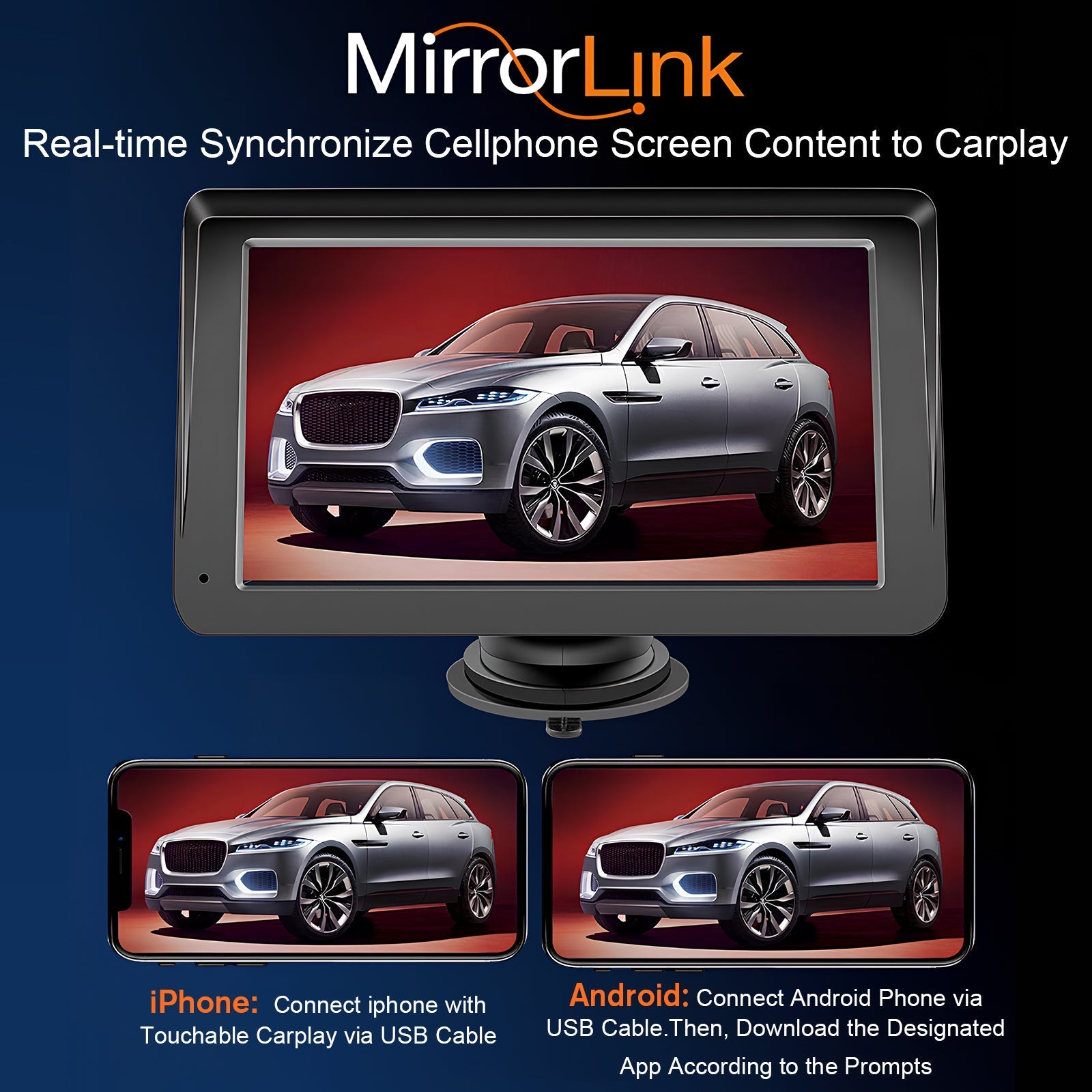 Portable Car Stereo Wireless CarPlay & Android Auto, Car Radio 7inches Touchscreen, Bluetooth5.0, Mirror Link, Maps Navigation, Voice Control, AUX Cable Vehicles | Luxury Home Accessories | Heulog Glow