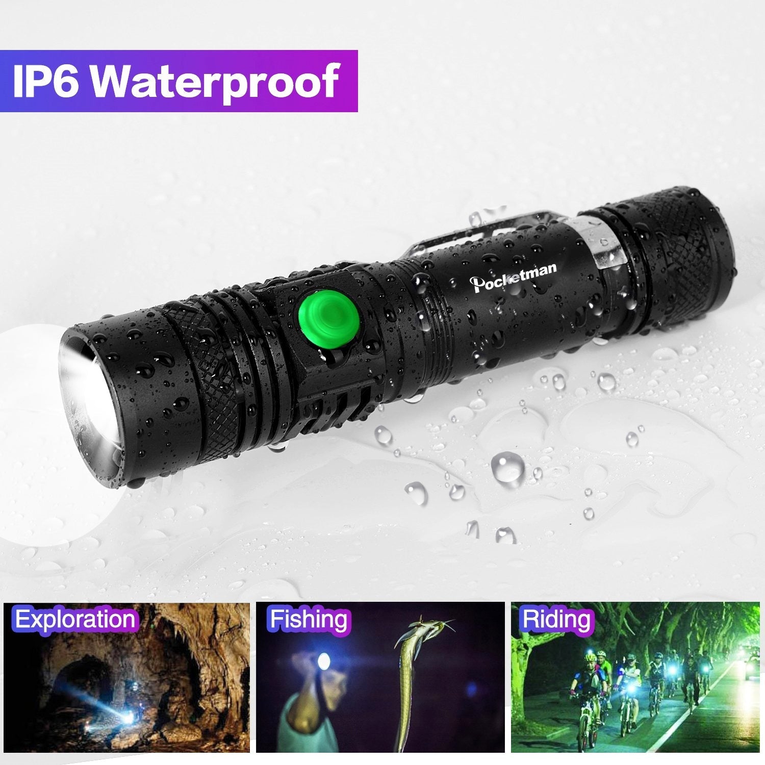 Portable Mini WT518 T6 1000Lumens 3 Modes Black Zoomable LED Flashlight Lighting Clicky Clip on Flashlights Torches Lightweight | Luxury Home Accessories | Heulog Glow