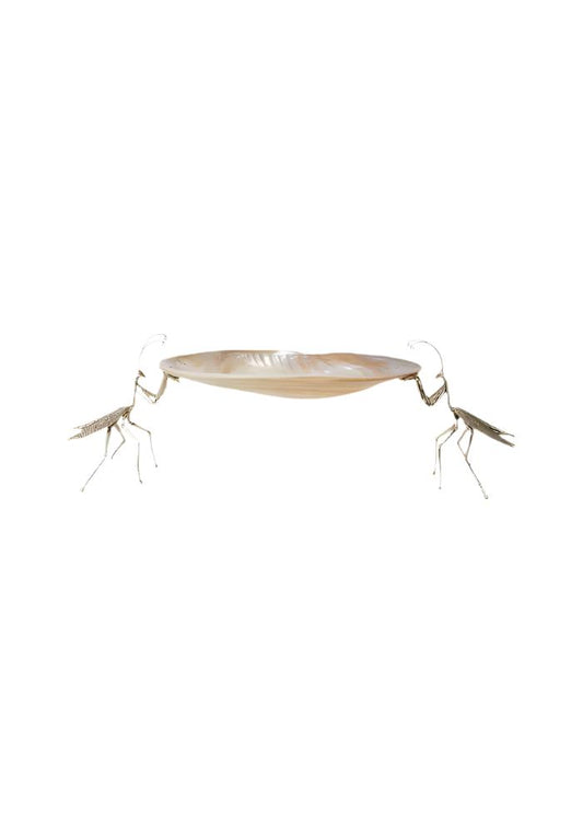 "Praying for your Caviar" Silver Praying Mantis and Shell Tray