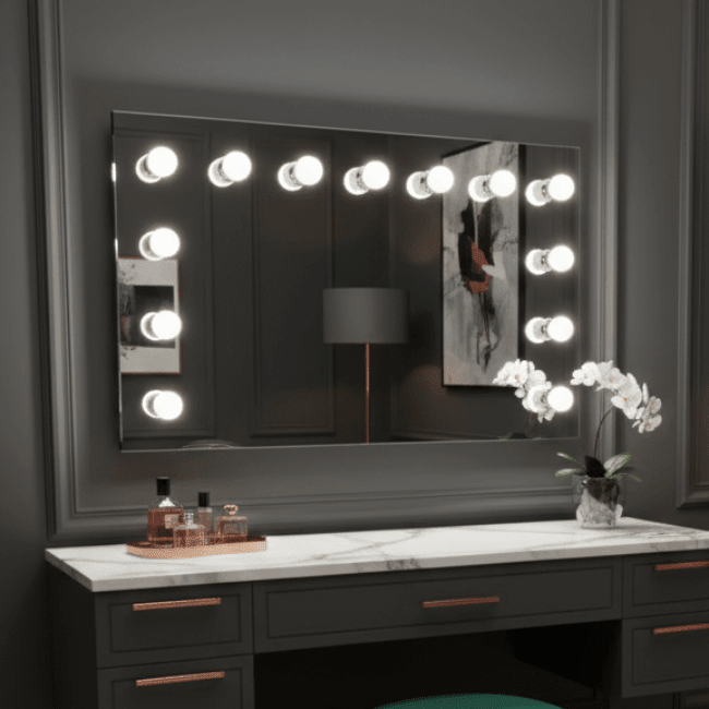 PRE ORDER FOR END JULY Nicole Hollywood Mirror Wall Mounted 100x60cm | Luxury Home Accessories | Heulog Glow
