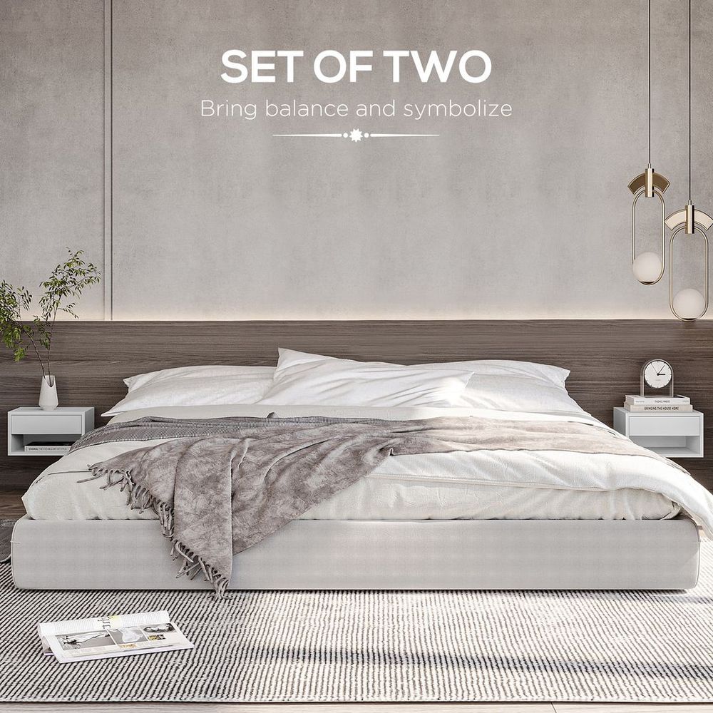 Premium HOMCOM Floating Bedside Tables - Double Storage, Wall Mounted, White | Luxury Home Accessories | Heulog Glow