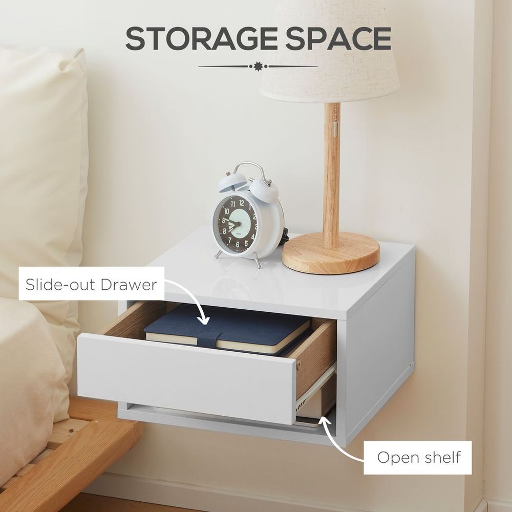 Premium HOMCOM Floating Bedside Tables - Double Storage, Wall Mounted, White | Luxury Home Accessories | Heulog Glow
