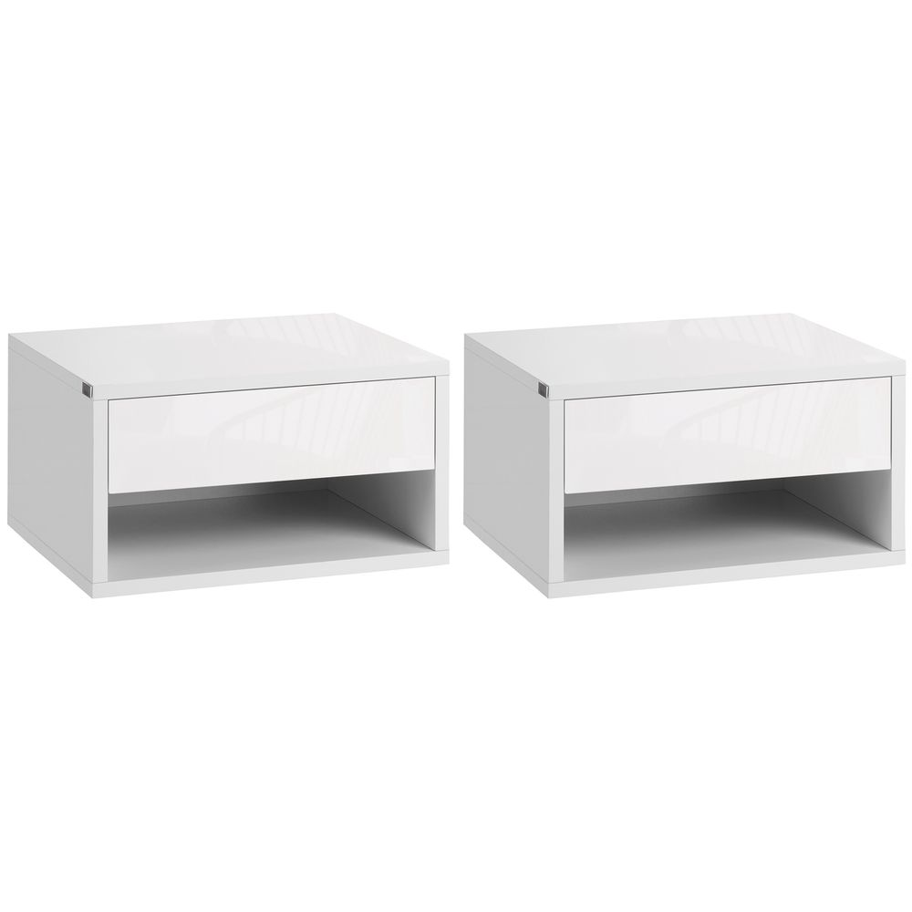 Premium HOMCOM Floating Bedside Tables - Double Storage, Wall Mounted, White | Luxury Home Accessories | Heulog Glow