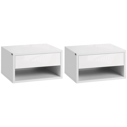 Premium HOMCOM Floating Bedside Tables - Double Storage, Wall Mounted, White | Luxury Home Accessories | Heulog Glow