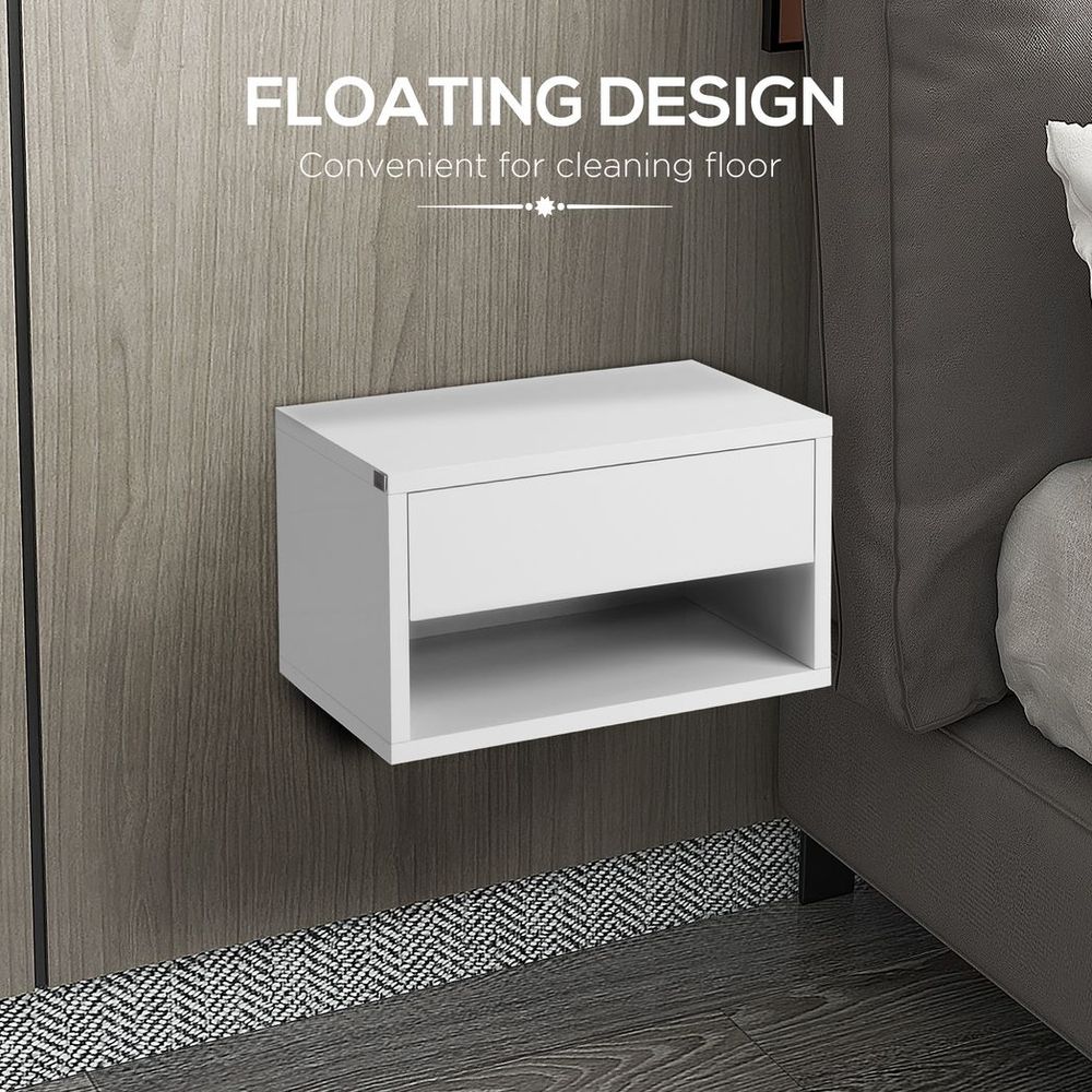 Premium HOMCOM Floating Bedside Tables - Double Storage, Wall Mounted, White | Luxury Home Accessories | Heulog Glow