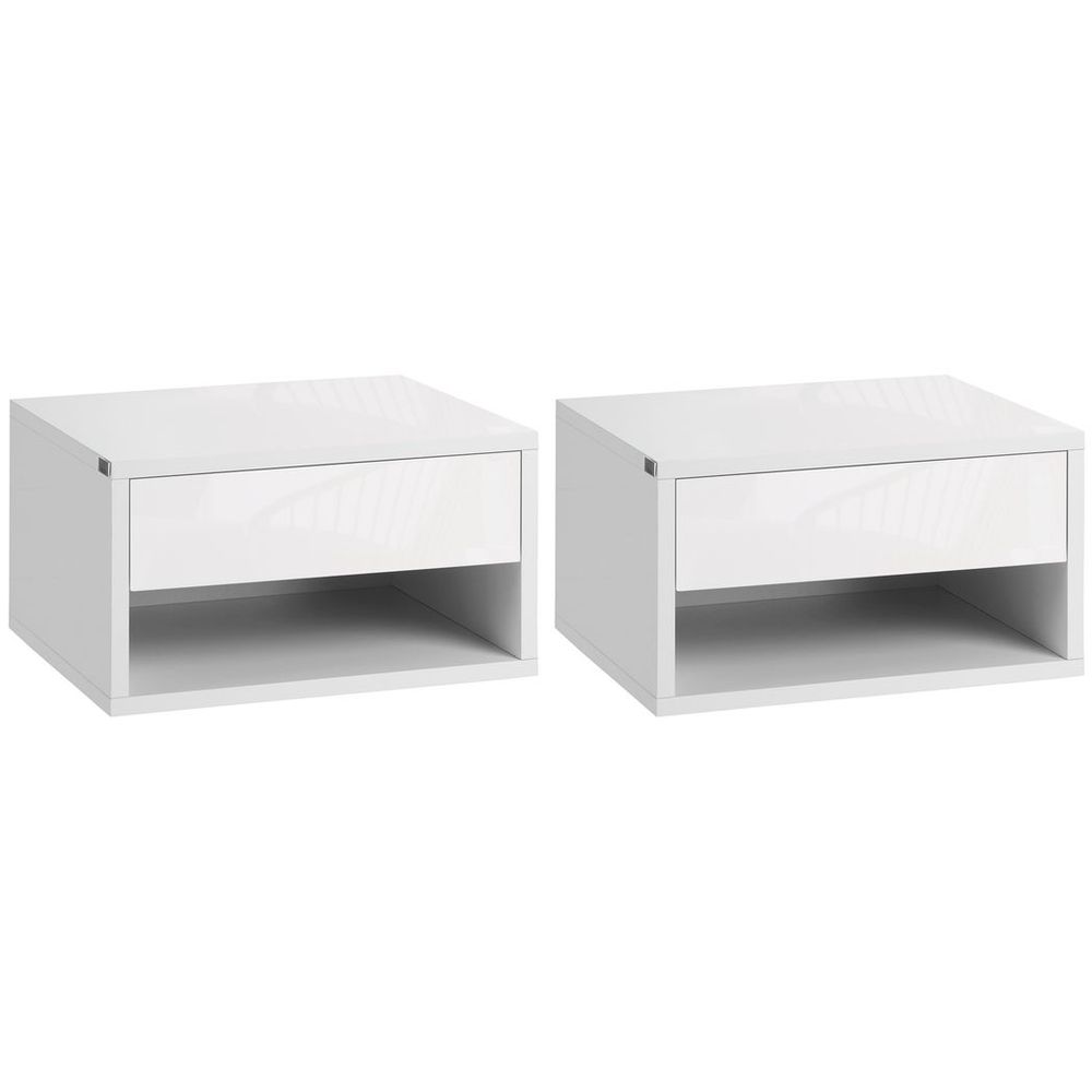 Premium HOMCOM Floating Bedside Tables - Double Storage, Wall Mounted, White | Luxury Home Accessories | Heulog Glow