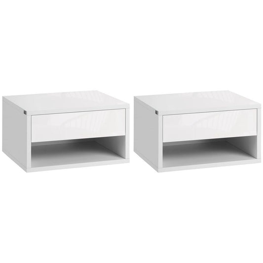 Premium HOMCOM Floating Bedside Tables - Double Storage, Wall Mounted, White | Luxury Home Accessories | Heulog Glow