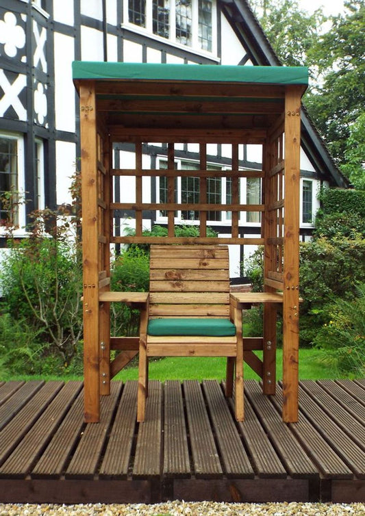 Premium Wentworth Single Arbour - Green, FSC Wood, Roof Cover, Side Tables - Made in Britain (80 characters) | Luxury Home Accessories | Heulog Glow