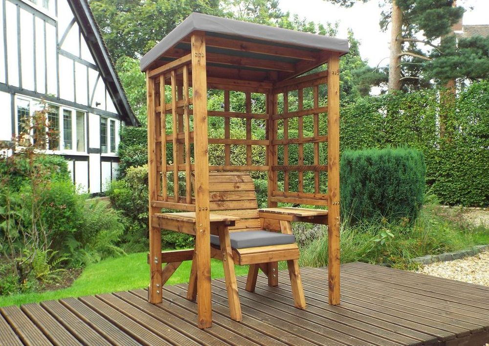Premium Wentworth Single Arbour - Green, FSC Wood, Roof Cover, Side Tables - Made in Britain (80 characters) | Luxury Home Accessories | Heulog Glow
