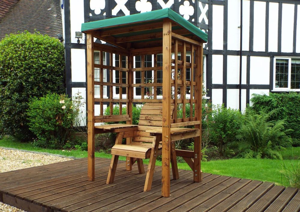Premium Wentworth Single Arbour - Green, FSC Wood, Roof Cover, Side Tables - Made in Britain (80 characters) | Luxury Home Accessories | Heulog Glow