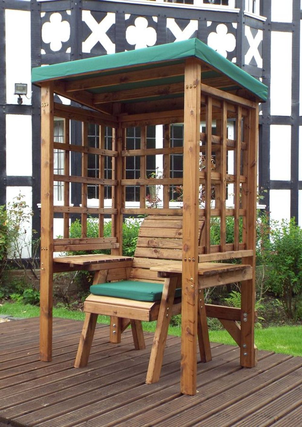 Premium Wentworth Single Arbour - Green, FSC Wood, Roof Cover, Side Tables - Made in Britain (80 characters) | Luxury Home Accessories | Heulog Glow