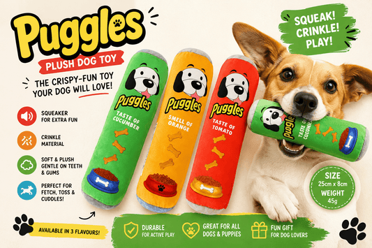 Puggles Dog Toy – Plush Pringles-Inspired Crinkle Toy for Dogs | Luxury Home Accessories | Heulog Glow