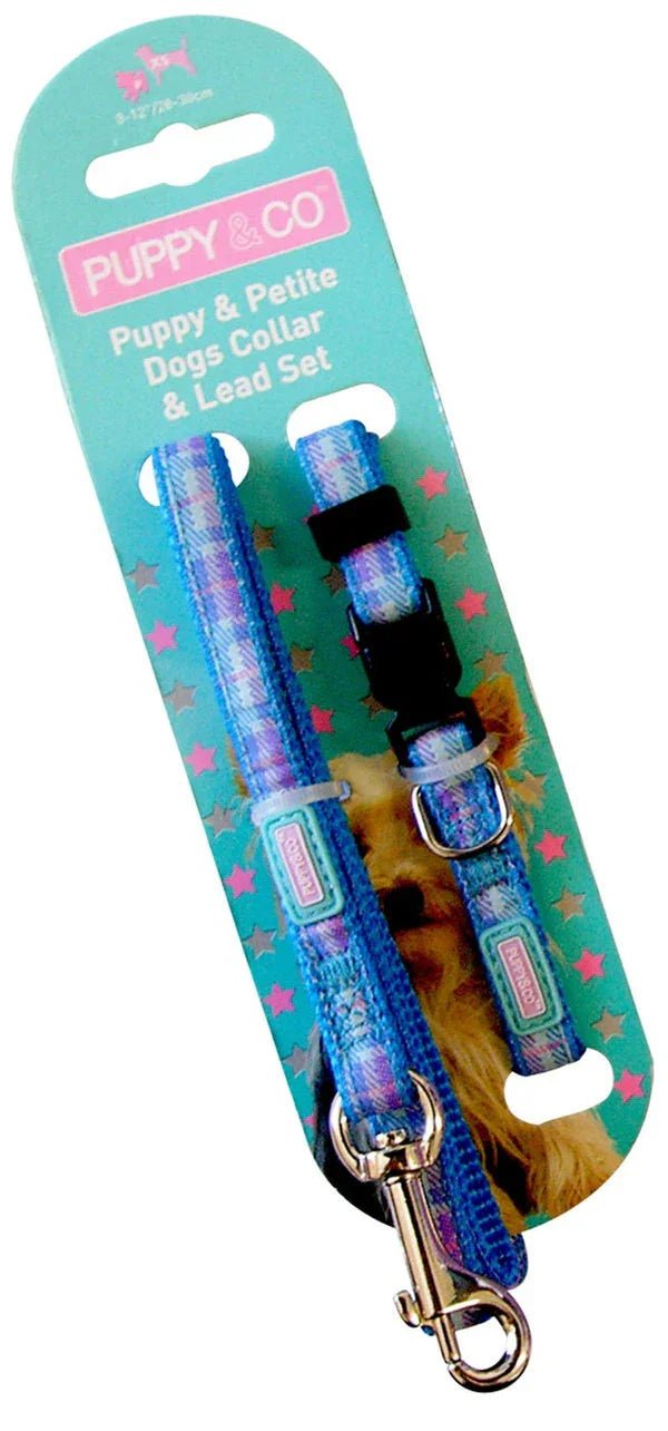 Pup&Co Nylon Puppy Set Tartan Blue 10mm X20-30cm | Luxury Home Accessories | Heulog Glow