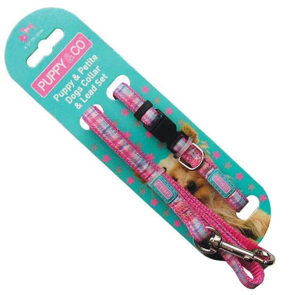 Pup&Co Nylon Puppy Set Tartan Pink 10mm X20-30cm | Luxury Home Accessories | Heulog Glow