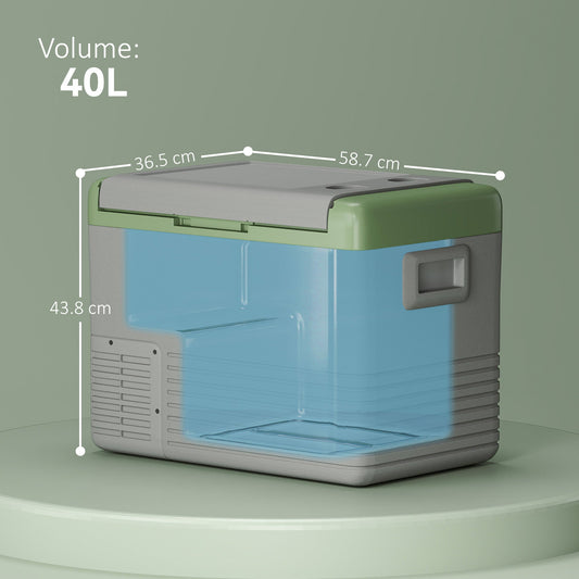 Outsunny 40L Portable Car Refrigerator - Light Green and Grey