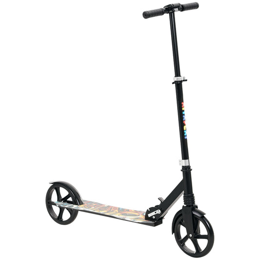 AIYAPLAY Foldable Kids Scooter with Adjustable Handlebar, 200mm Big Wheel, Rear Fender Brake, Gift for Ages 6-12 Years, Black