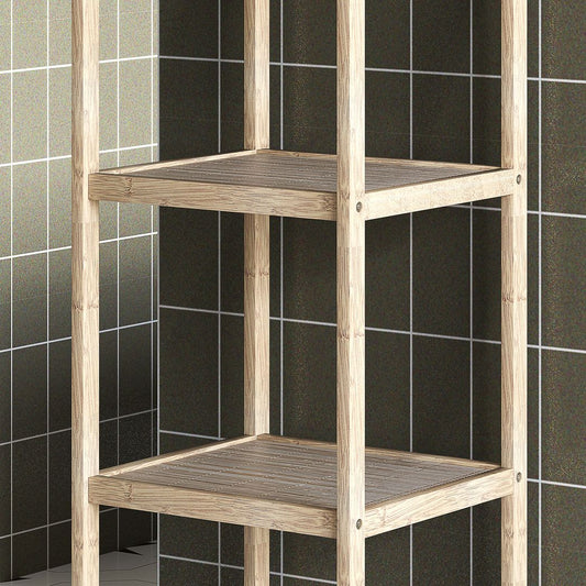 HOMCOM 4-Tier Bathroom Storage Shelving Unit, Freestanding Bamboo Shelves
