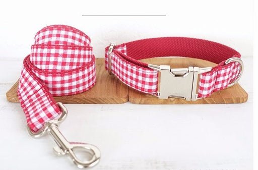 Red Plaid Polyester Pet Collar Set | Luxury Home Accessories | Heulog Glow