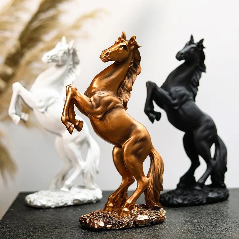 Resin Statue Golden White Black Horse | Luxury Home Accessories | Heulog Glow