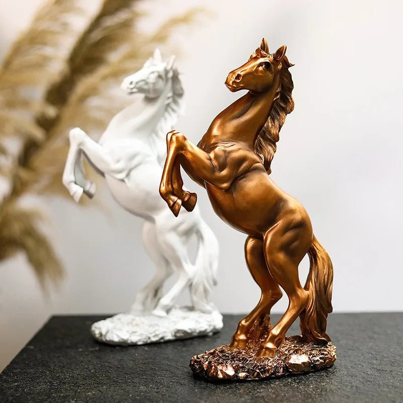 Resin Statue Golden White Black Horse | Luxury Home Accessories | Heulog Glow