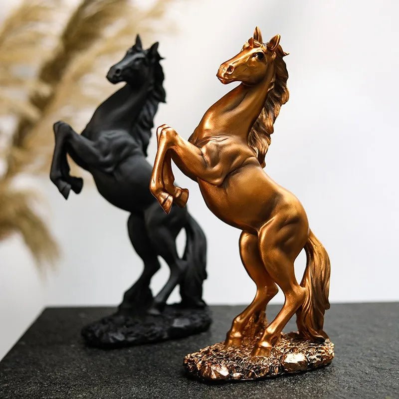 Resin Statue Golden White Black Horse | Luxury Home Accessories | Heulog Glow