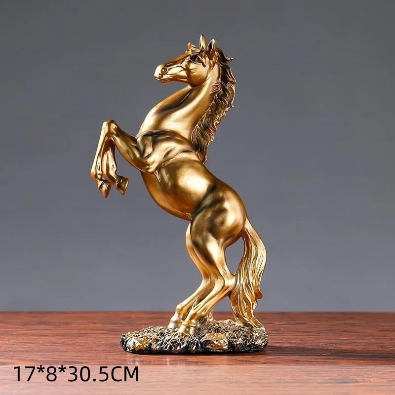 Resin Statue Golden White Black Horse | Luxury Home Accessories | Heulog Glow