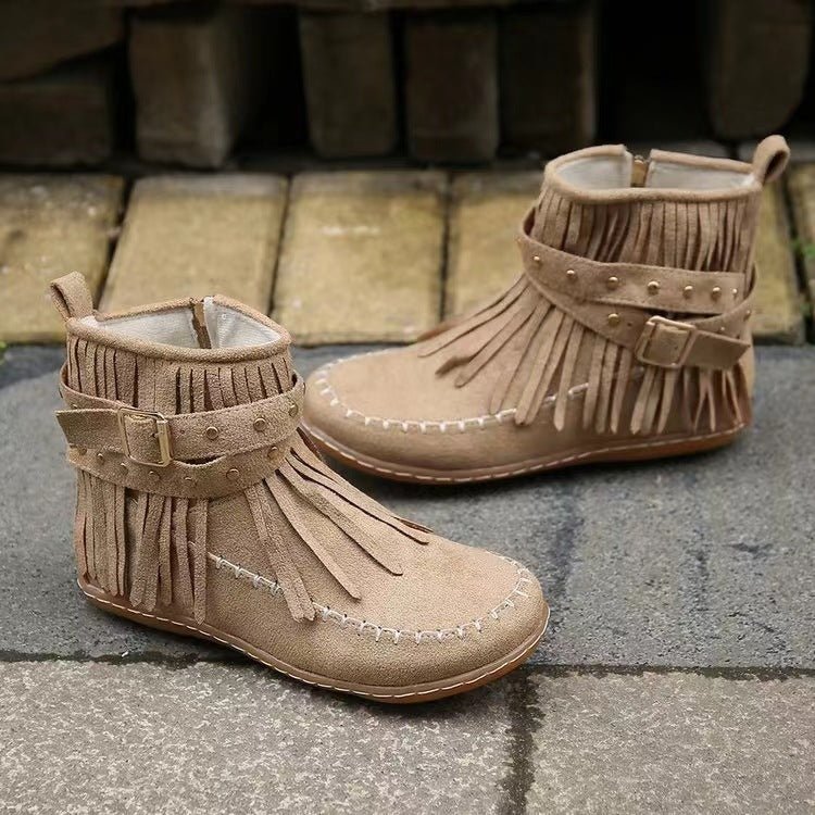 Retro Ankle Boots With Rivet Tassel Flat Shoes Women Winter Boots | Luxury Home Accessories | Heulog Glow
