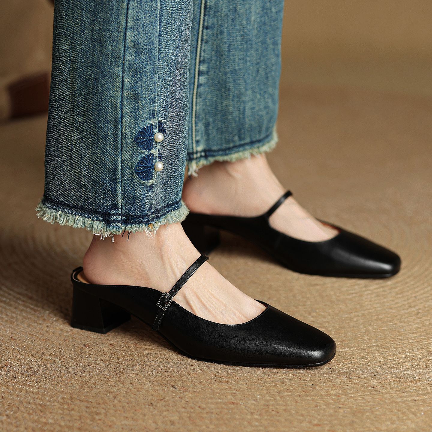 Retro Chunky Heel Peep-toe Slingback French Single-strap Slip-on Mid-heel Sandals | Luxury Home Accessories | Heulog Glow