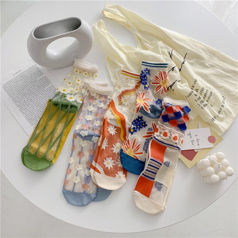 Retro Personality Breathable Glass Silk Socks Japanese Bright Color Socks | Luxury Home Accessories | Heulog Glow