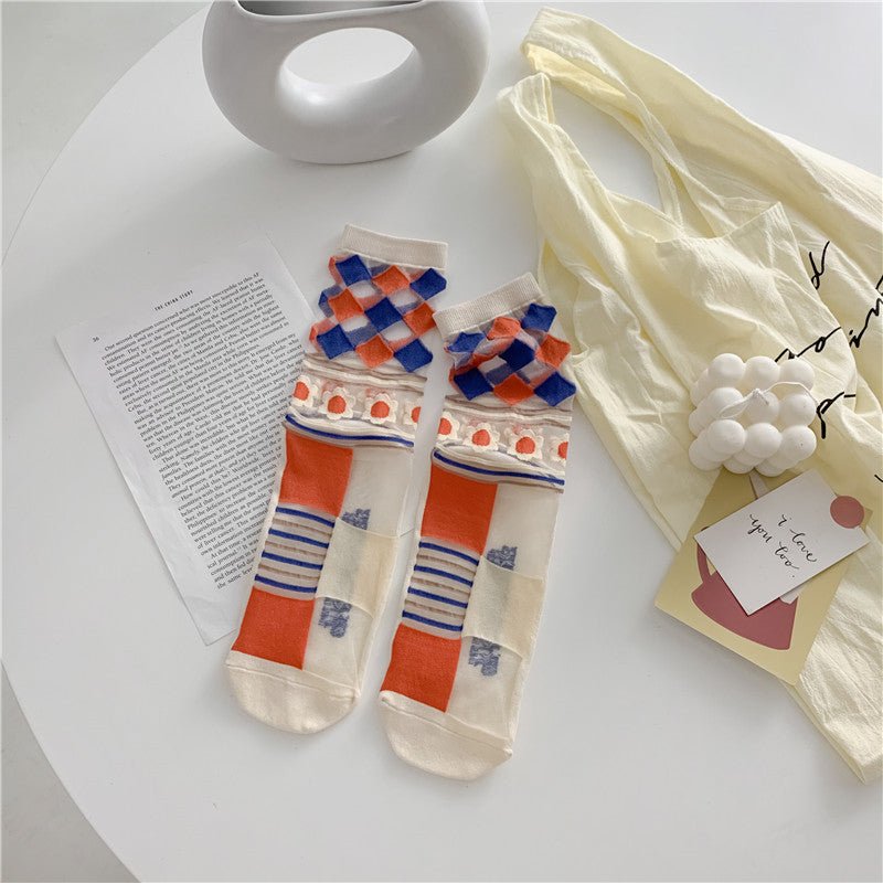 Retro Personality Breathable Glass Silk Socks Japanese Bright Color Socks | Luxury Home Accessories | Heulog Glow