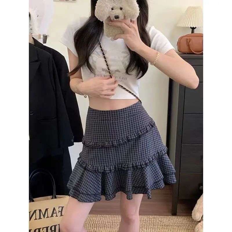 Retro plaid design, ruffled high-waisted A-line mini skirt | Luxury Home Accessories | Heulog Glow
