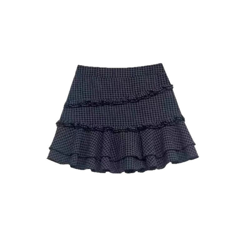 Retro plaid design, ruffled high-waisted A-line mini skirt | Luxury Home Accessories | Heulog Glow