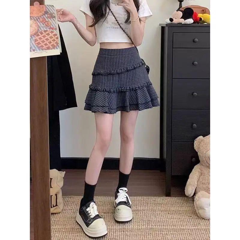 Retro plaid design, ruffled high-waisted A-line mini skirt | Luxury Home Accessories | Heulog Glow