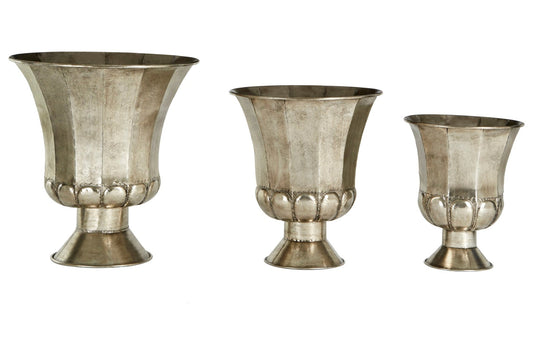 Reza Set of 3 Antique Silver Finish Planters | Luxury Home Accessories | Heulog Glow
