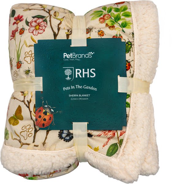 RHS Pets in the Garden Printed Sherpa Blanket | Luxury Home Accessories | Heulog Glow