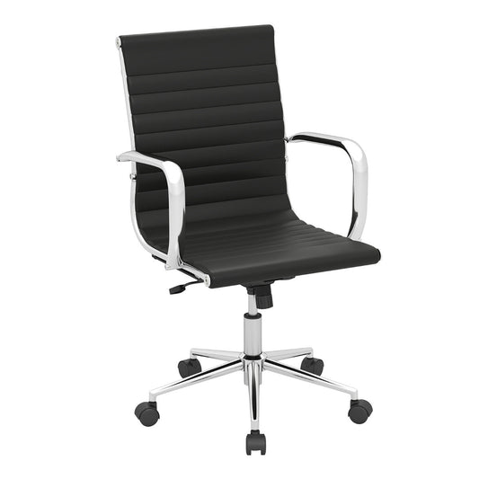 Ribbed Executive Office Chair Adjustable Swivel PU Leather Conference Chair-Black