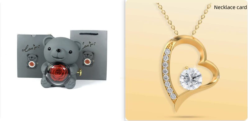 Rotating Bear Gift Box Eternal Rose Teddy Bear Jewelry Box With Necklace Valentine Wedding Special Present For Girlfriend Anniversary Gift Jewelry Box | Luxury Home Accessories | Heulog Glow