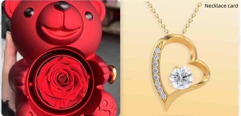 Rotating Bear Gift Box Eternal Rose Teddy Bear Jewelry Box With Necklace Valentine Wedding Special Present For Girlfriend Anniversary Gift Jewelry Box | Luxury Home Accessories | Heulog Glow