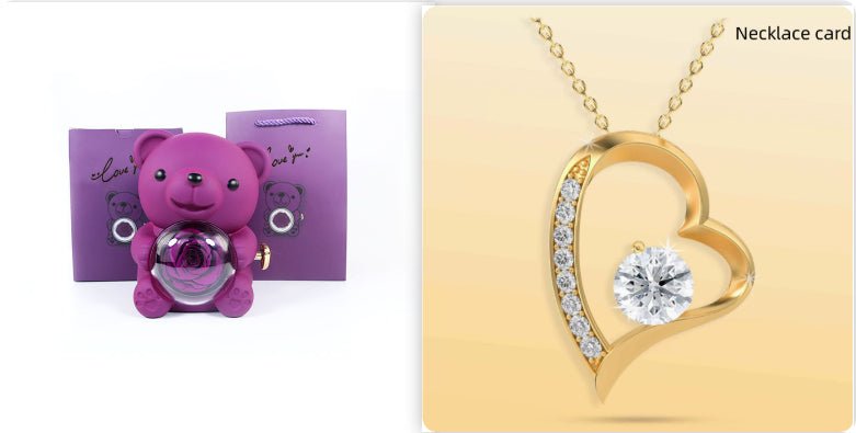Rotating Bear Gift Box Eternal Rose Teddy Bear Jewelry Box With Necklace Valentine Wedding Special Present For Girlfriend Anniversary Gift Jewelry Box | Luxury Home Accessories | Heulog Glow