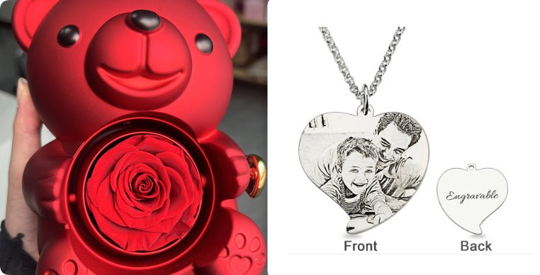 Rotating Bear Gift Box Eternal Rose Teddy Bear Jewelry Box With Necklace Valentine Wedding Special Present For Girlfriend Anniversary Gift Jewelry Box | Luxury Home Accessories | Heulog Glow